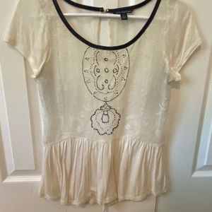 *Like New* White Embroidered Sheer Peplum Top